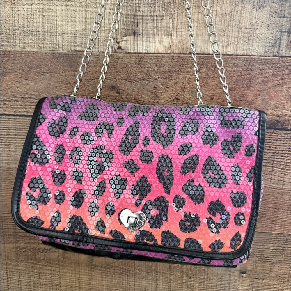 Betsey Johnson Ombré Sequined Leopard Print Chain Shoulder/Crossbody Bag